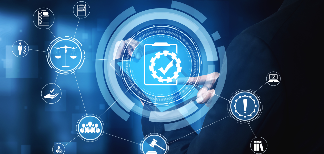 Futuristic image of automated compliance in industries with high regulations. Such as legal, healthcare and finance