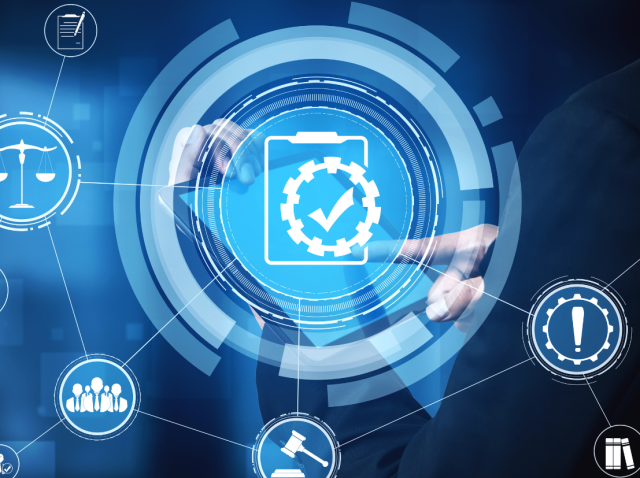 Futuristic image of automated compliance in industries with high regulations. Such as legal, healthcare and finance